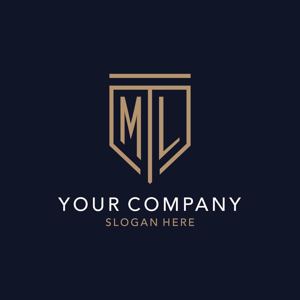 ML initial logo monogram with simple luxury shield icon design vector