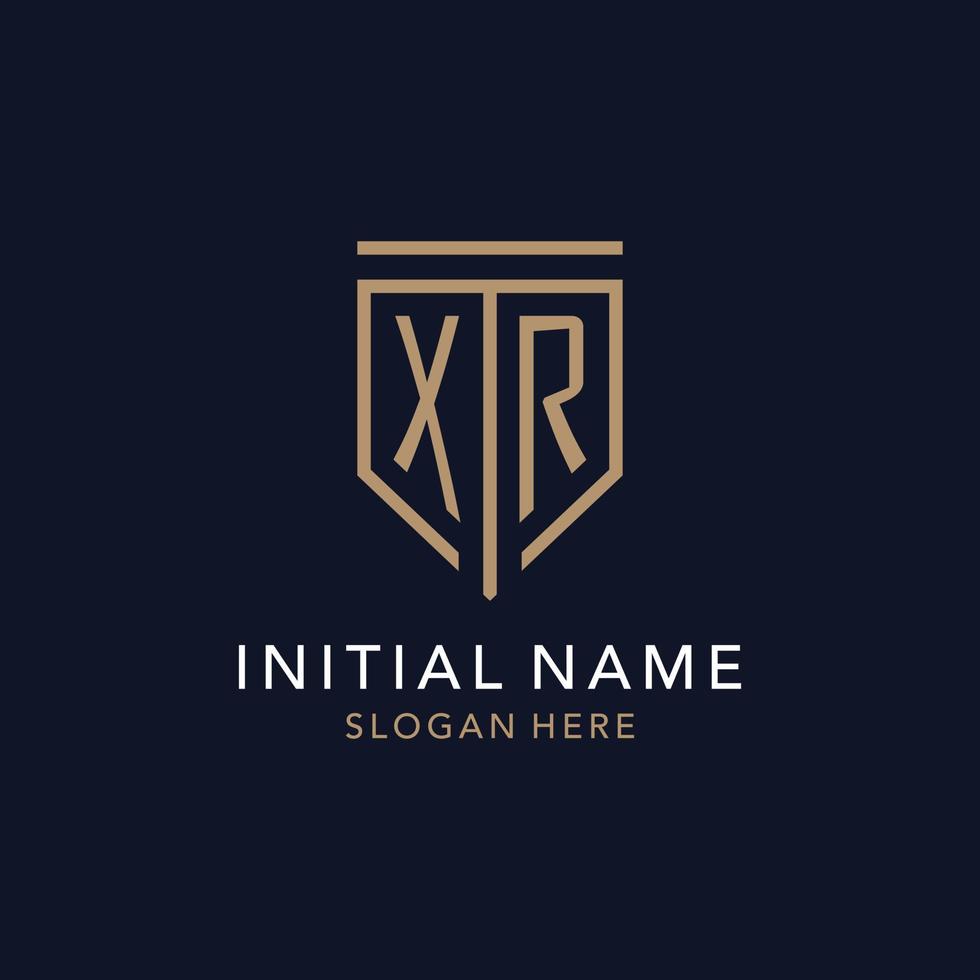 XR initial logo monogram with simple luxury shield icon design vector