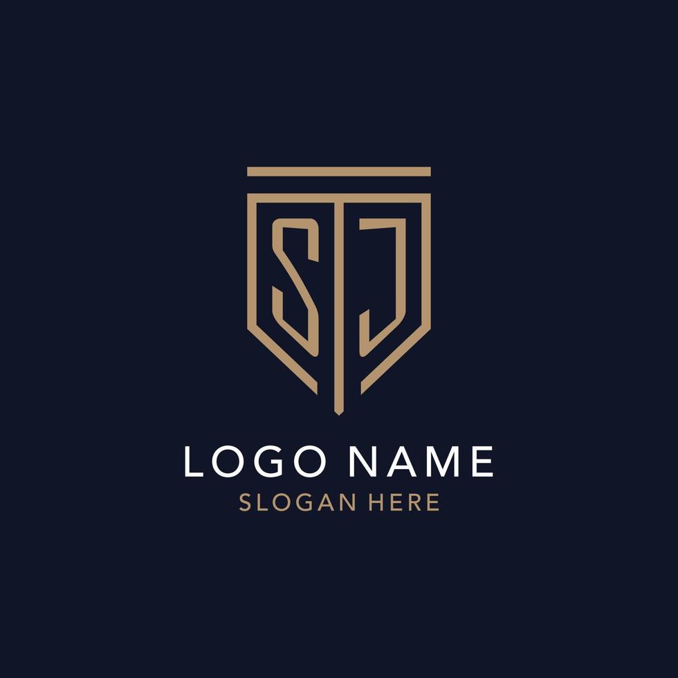 SJ initial logo monogram with simple luxury shield icon design vector