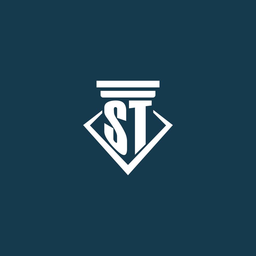logotipo de monograma inicial de st para bufete de abogados, abogado o defensor con diseño de icono de pilar vector