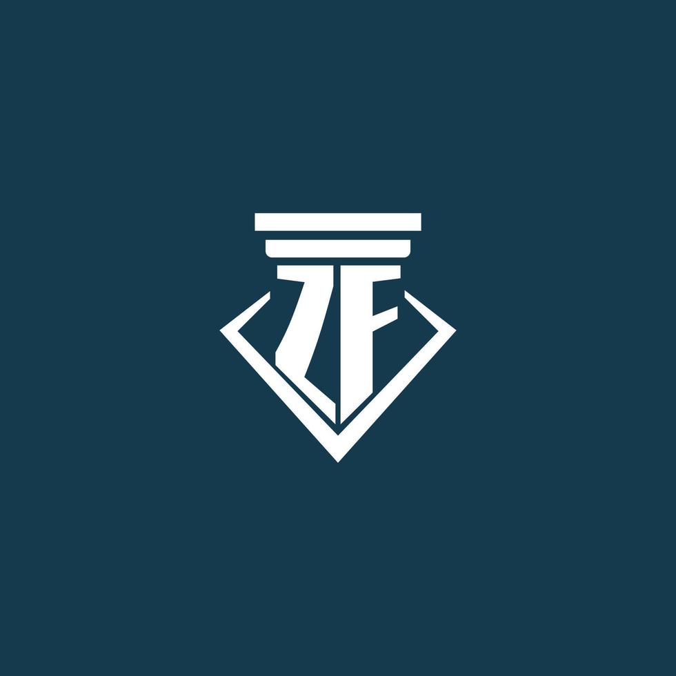 ZF initial monogram logo for law firm, lawyer or advocate with pillar icon design vector