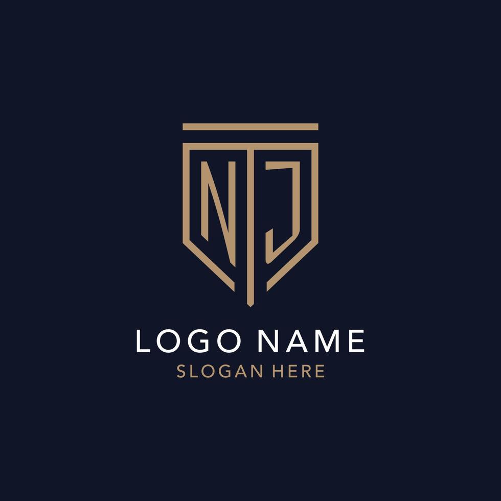 NJ initial logo monogram with simple luxury shield icon design vector