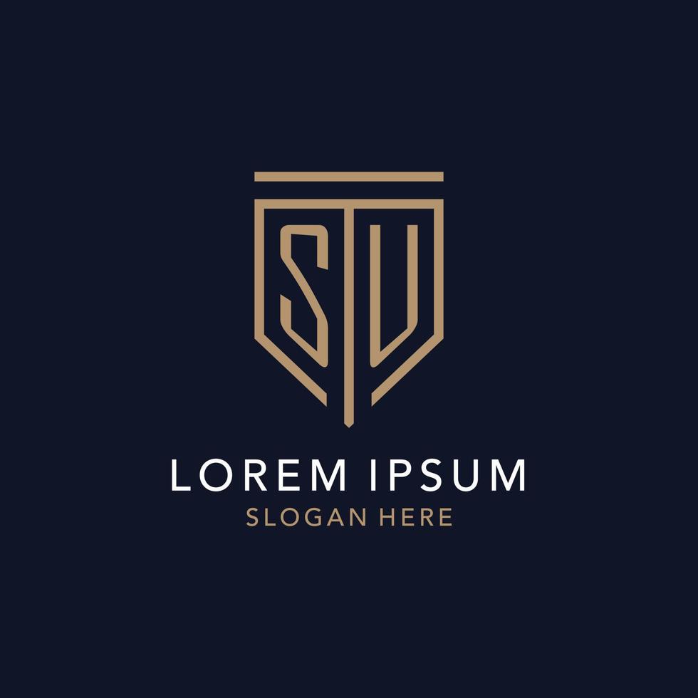 SU initial logo monogram with simple luxury shield icon design vector