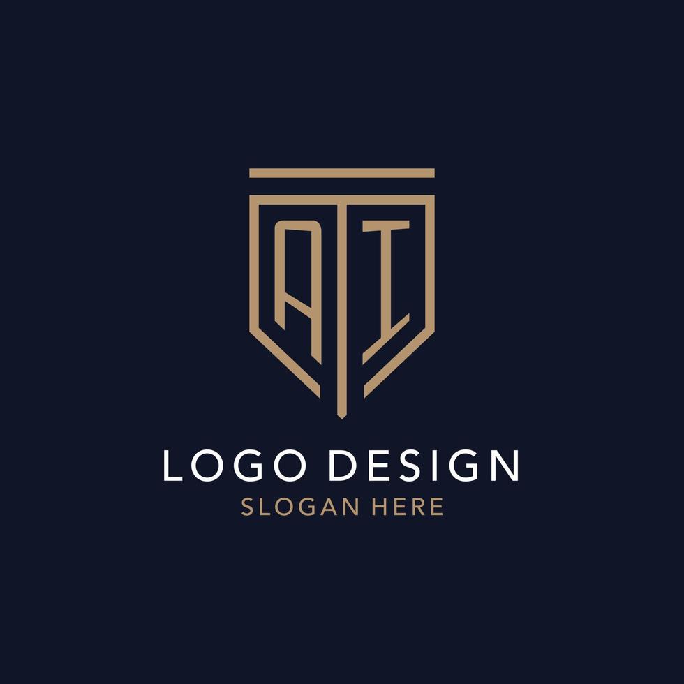 AI initial logo monogram with simple luxury shield icon design vector