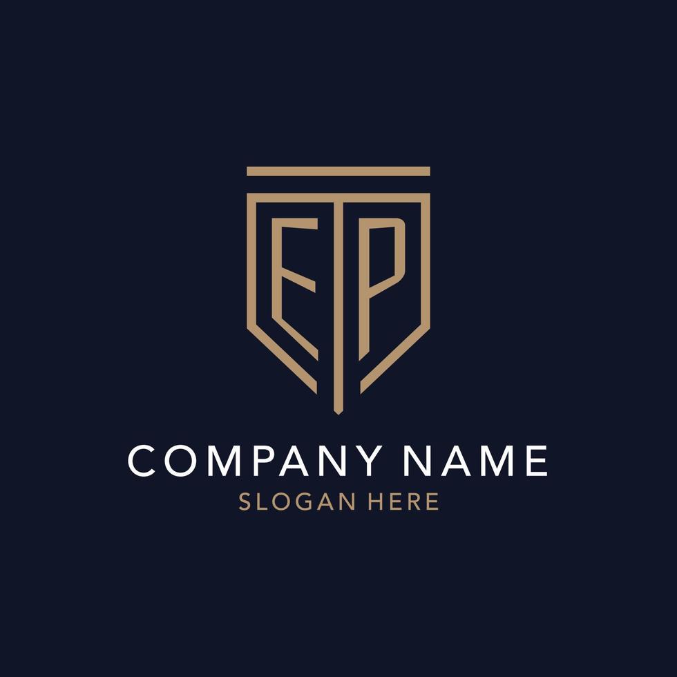 EP initial logo monogram with simple luxury shield icon design vector