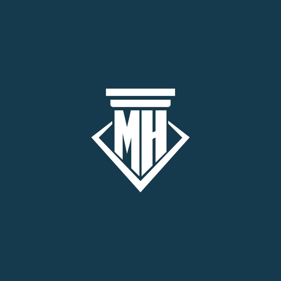 logotipo de monograma inicial mh para bufete de abogados, abogado o defensor con diseño de icono de pilar vector