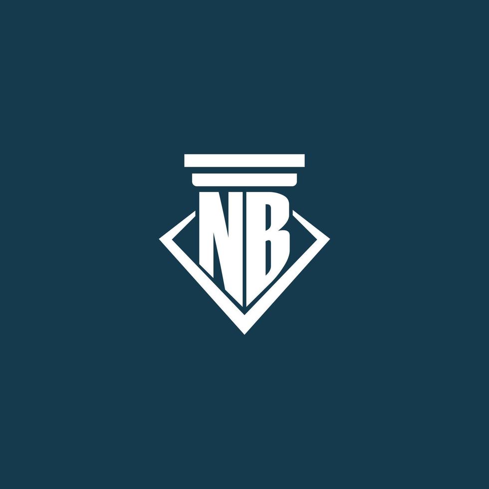 NB initial monogram logo for law firm, lawyer or advocate with pillar icon design vector