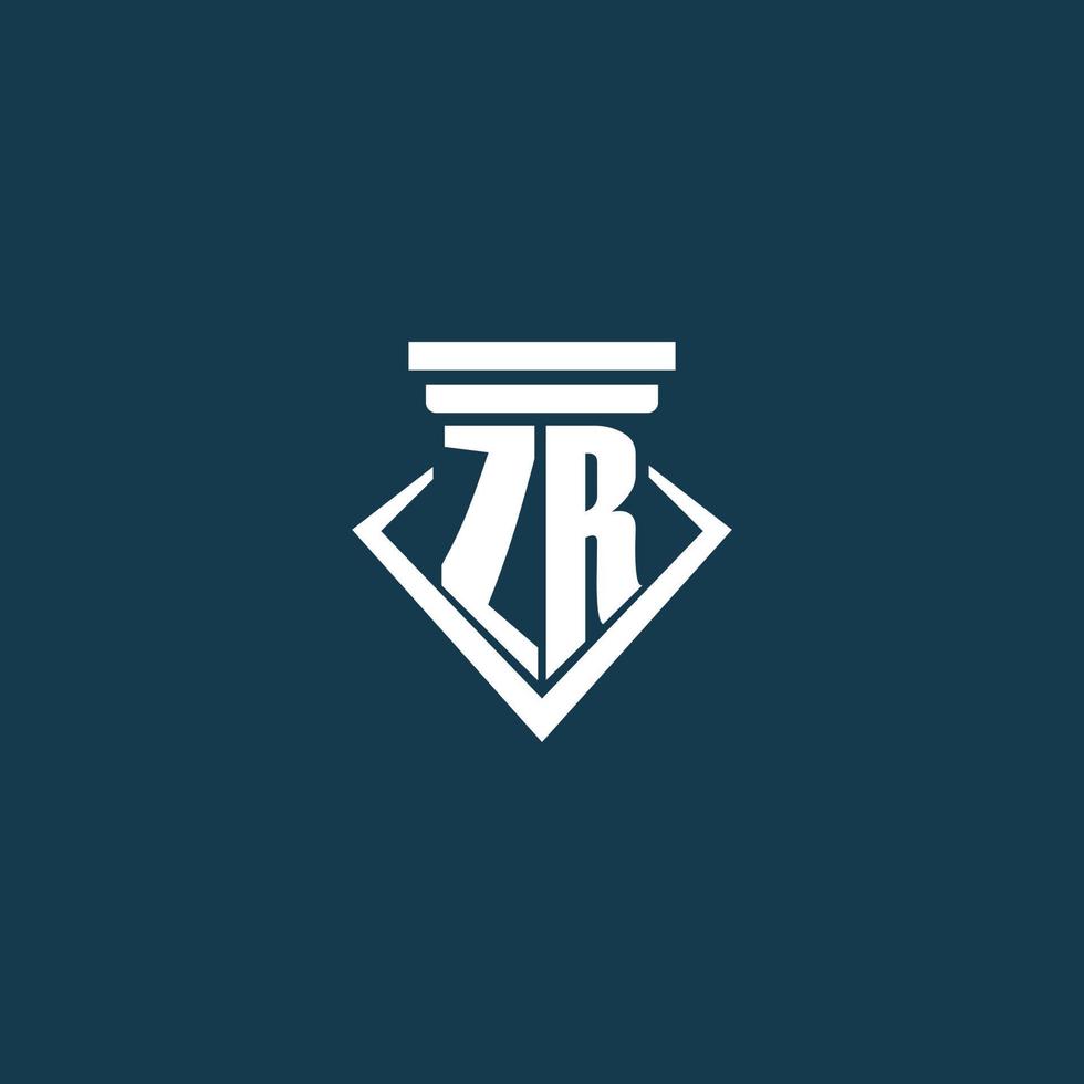 ZR initial monogram logo for law firm, lawyer or advocate with pillar icon design vector