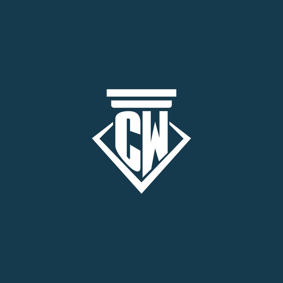 CW initial monogram logo for law firm, lawyer or advocate with pillar icon design vector