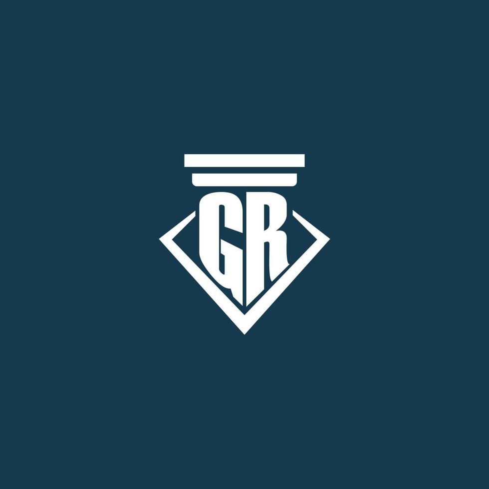 GR initial monogram logo for law firm, lawyer or advocate with pillar icon design vector