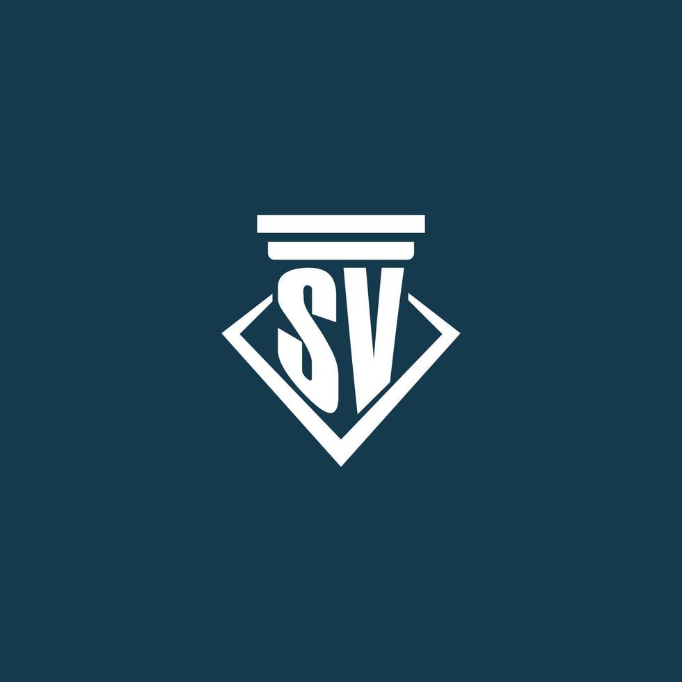 SV initial monogram logo for law firm, lawyer or advocate with pillar icon design vector