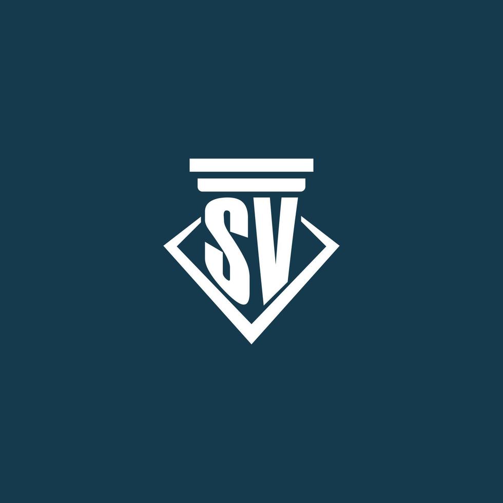 logotipo de monograma inicial sv para bufete de abogados, abogado o defensor con diseño de icono de pilar vector