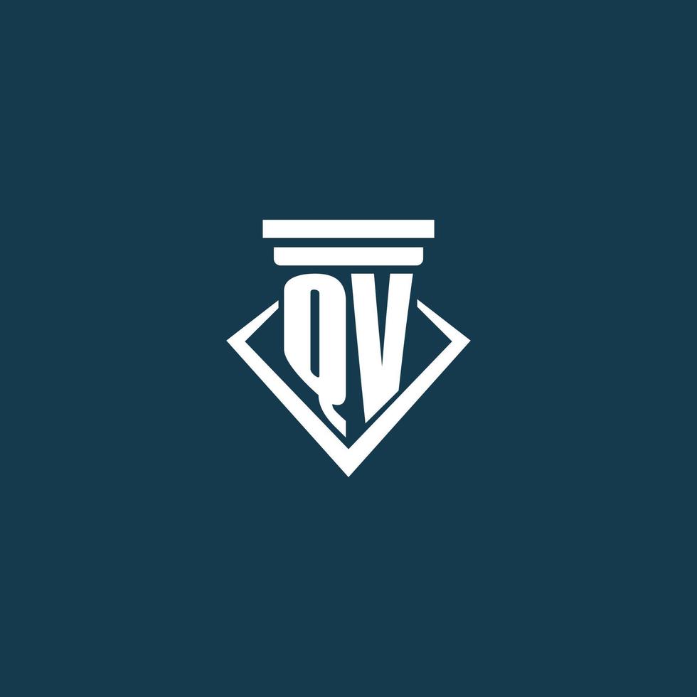 QV initial monogram logo for law firm, lawyer or advocate with pillar icon design vector