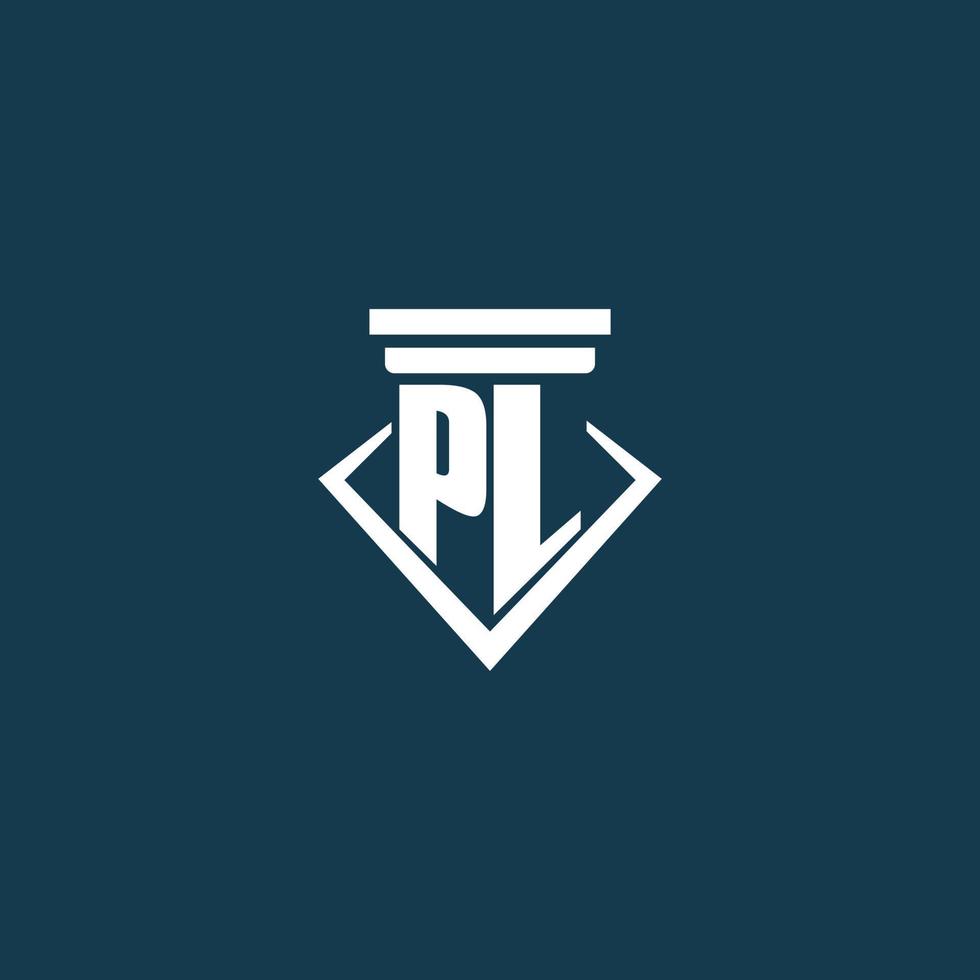 PL initial monogram logo for law firm, lawyer or advocate with pillar icon design vector