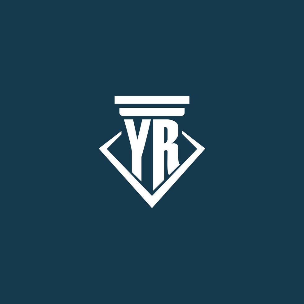YR initial monogram logo for law firm, lawyer or advocate with pillar icon design vector
