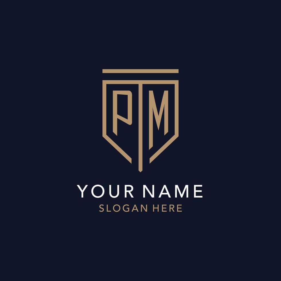 PM initial logo monogram with simple luxury shield icon design vector