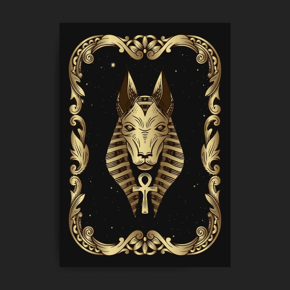el dios egipcio seth o anubis, con grabado, dibujado a mano, lujo, esotérico, estilo boho, apto para lo paranormal, lector de tarot, astrólogo o tatuaje vector