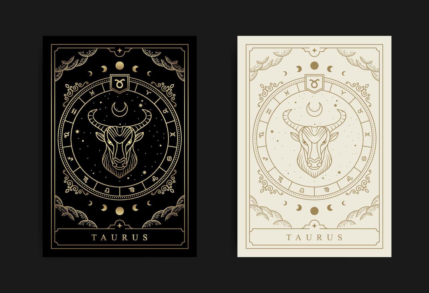 símbolo del zodiaco tauro con estilos grabados, dibujados a mano, lujosos, esotéricos y boho. apto para paranormales, lectores de tarot y astrólogos vector