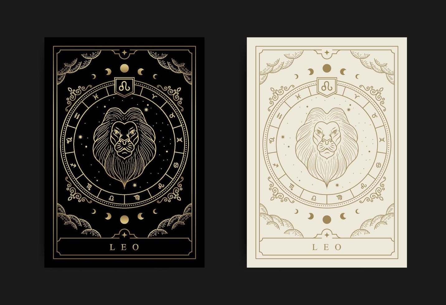 Leo zodiac symbol with engraving, hand drawn, luxury, esoteric and boho styles. Fit for paranormal, tarot readers and astrologers vector