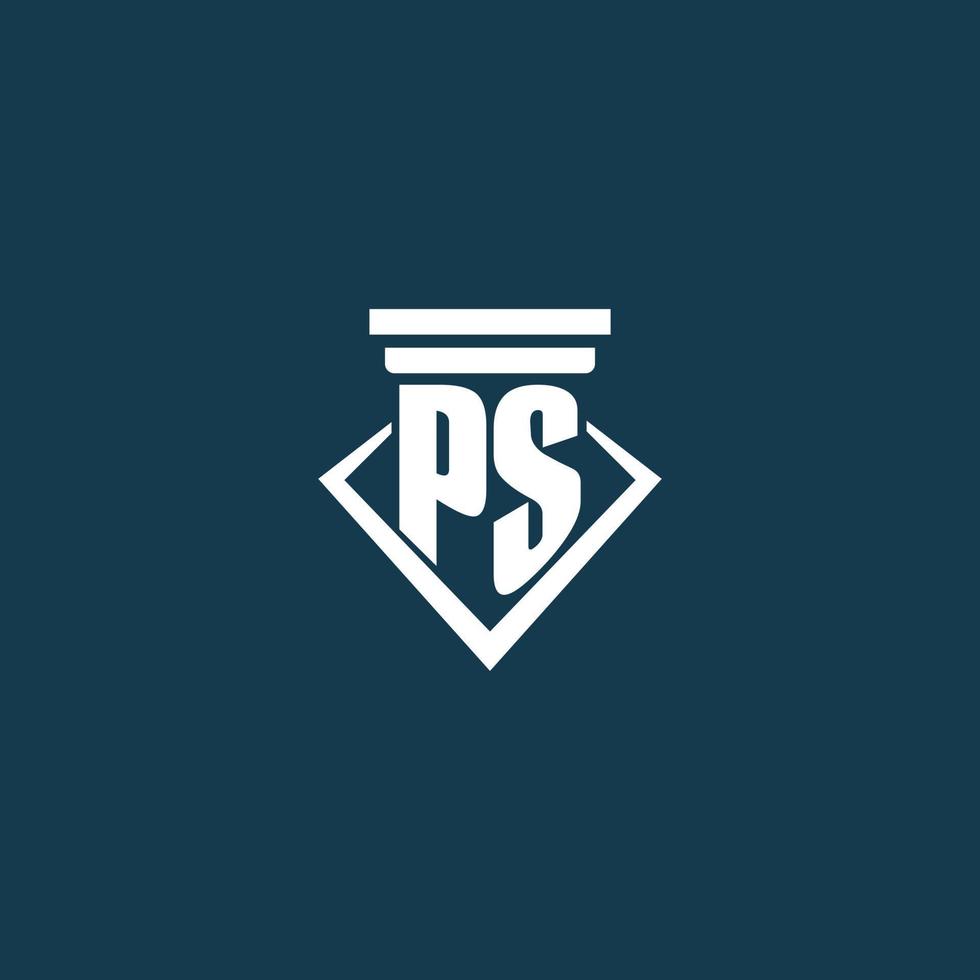 PS initial monogram logo for law firm, lawyer or advocate with pillar icon design vector