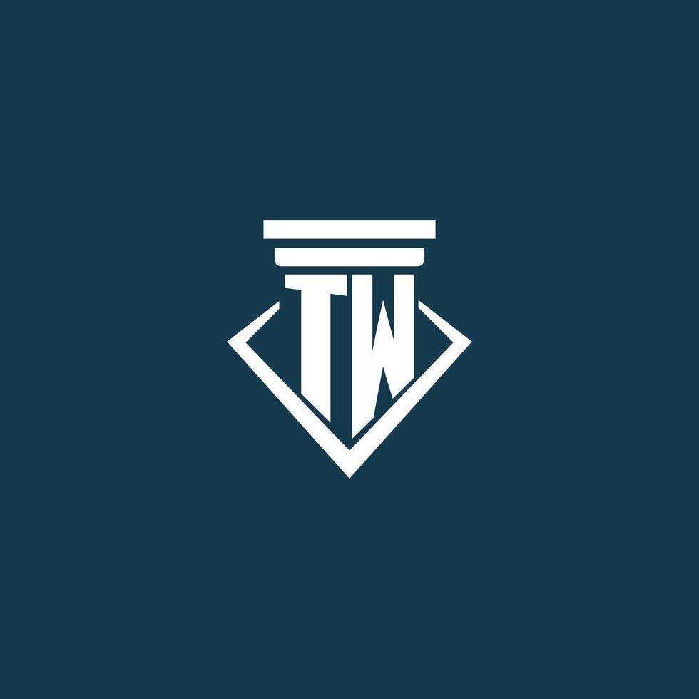 TW initial monogram logo for law firm, lawyer or advocate with pillar icon design vector