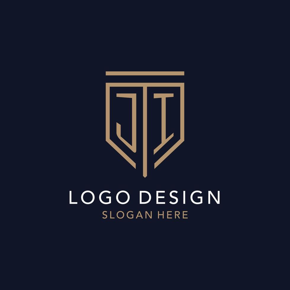 JI initial logo monogram with simple luxury shield icon design vector