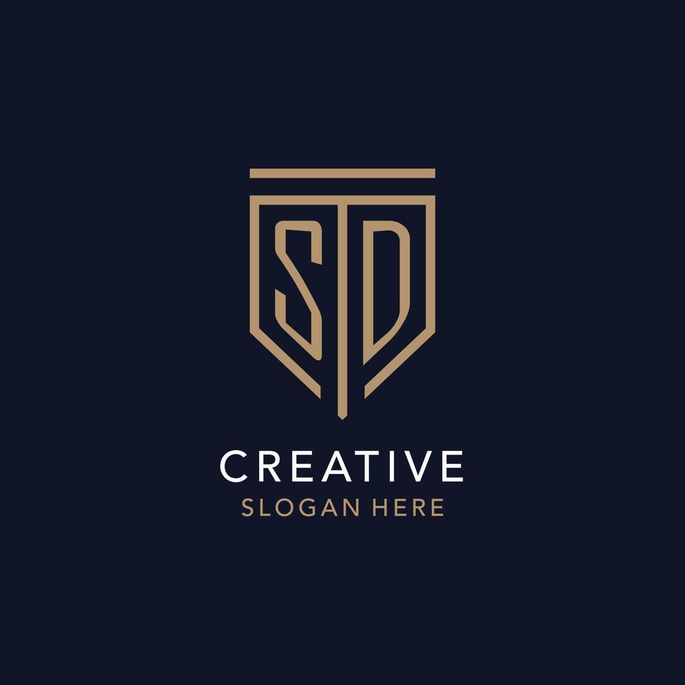 SD initial logo monogram with simple luxury shield icon design vector