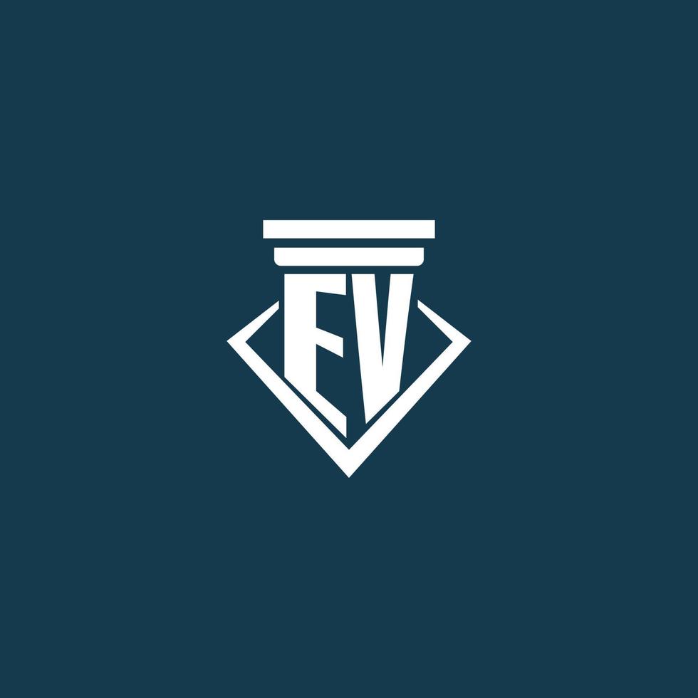 EV initial monogram logo for law firm, lawyer or advocate with pillar icon design vector