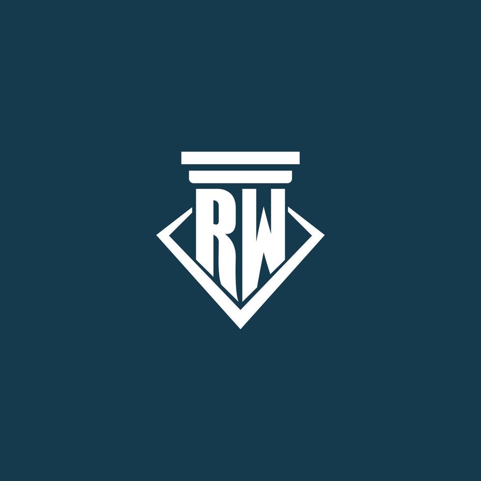 RW initial monogram logo for law firm, lawyer or advocate with pillar icon design vector