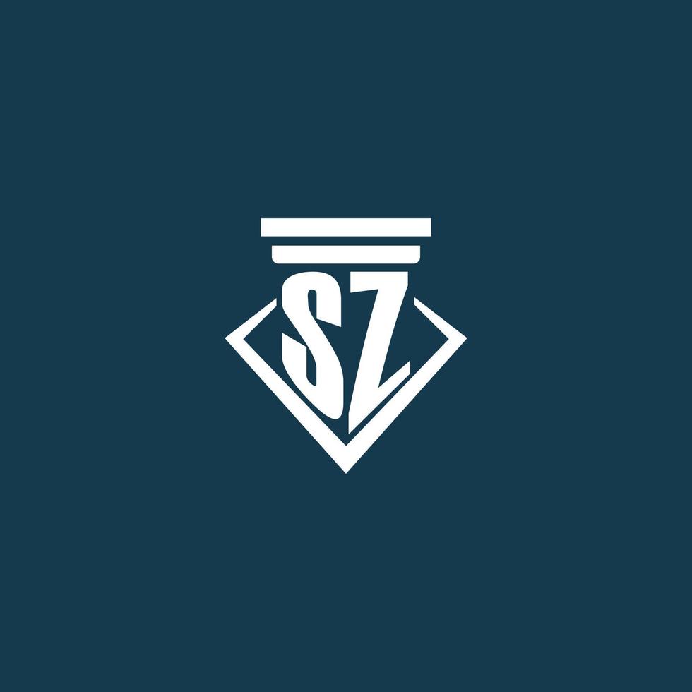 SZ initial monogram logo for law firm, lawyer or advocate with pillar icon design vector