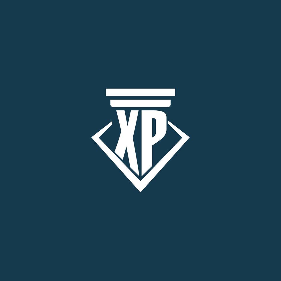 XP initial monogram logo for law firm, lawyer or advocate with pillar icon design vector