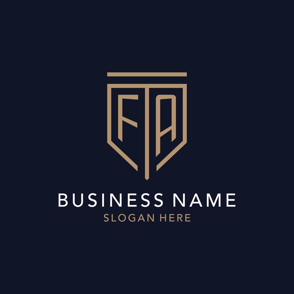 FA initial logo monogram with simple luxury shield icon design vector