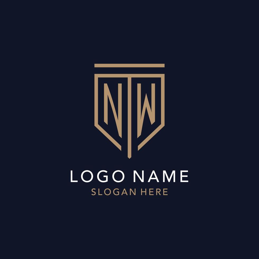 NW initial logo monogram with simple luxury shield icon design vector