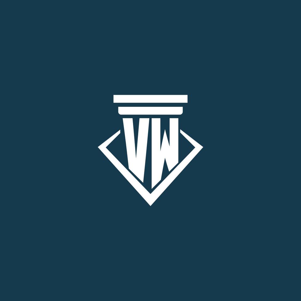 VW initial monogram logo for law firm, lawyer or advocate with pillar icon design vector