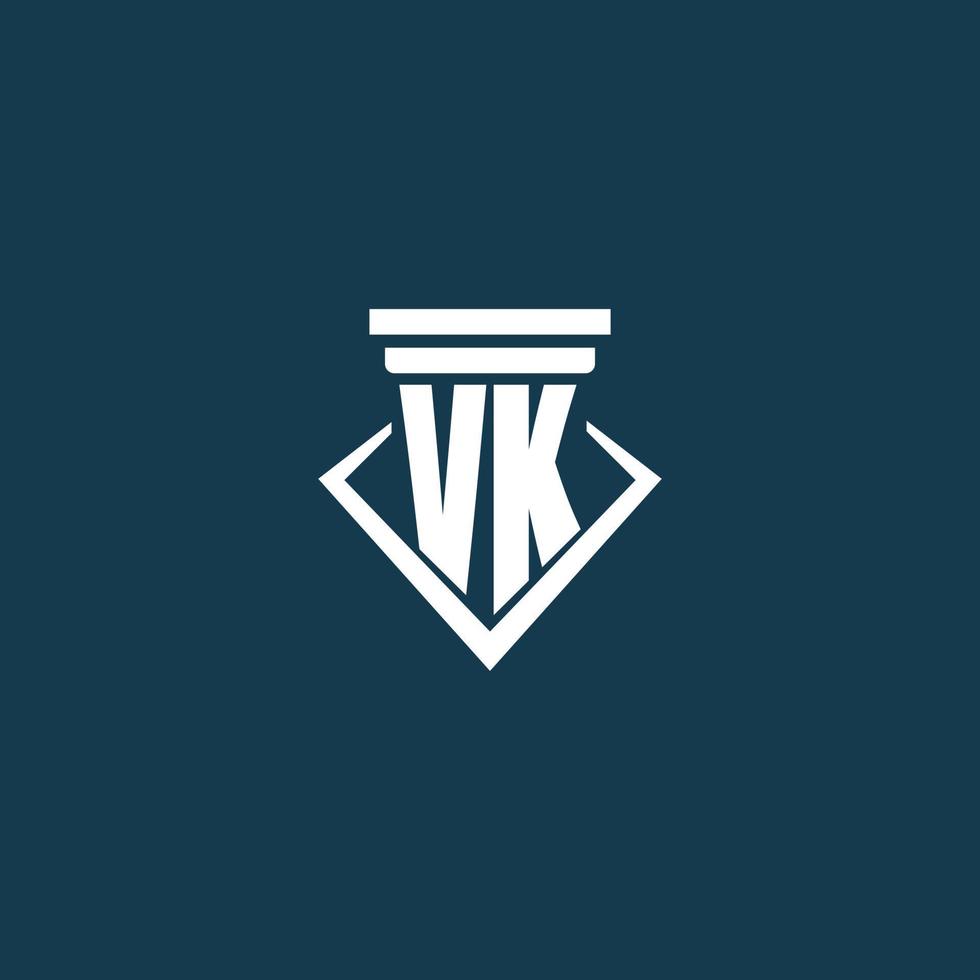 VK initial monogram logo for law firm, lawyer or advocate with pillar icon design vector