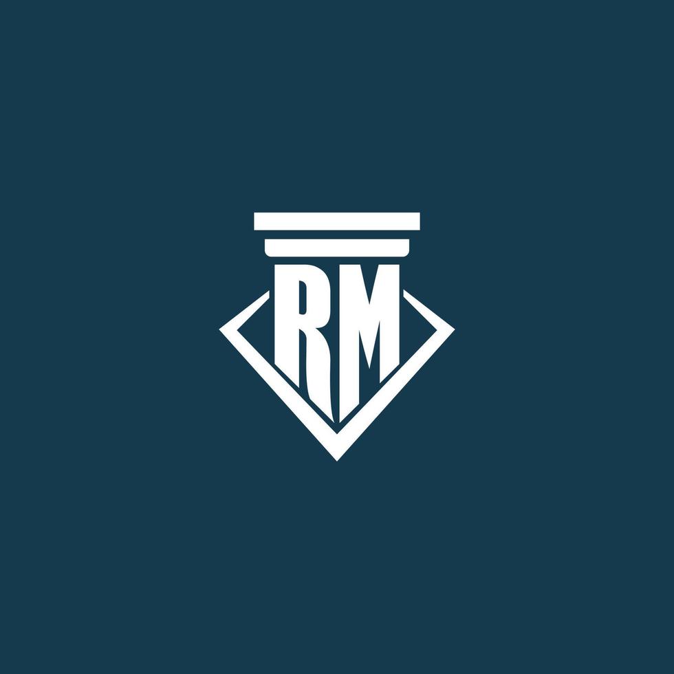 RM initial monogram logo for law firm, lawyer or advocate with pillar icon design vector