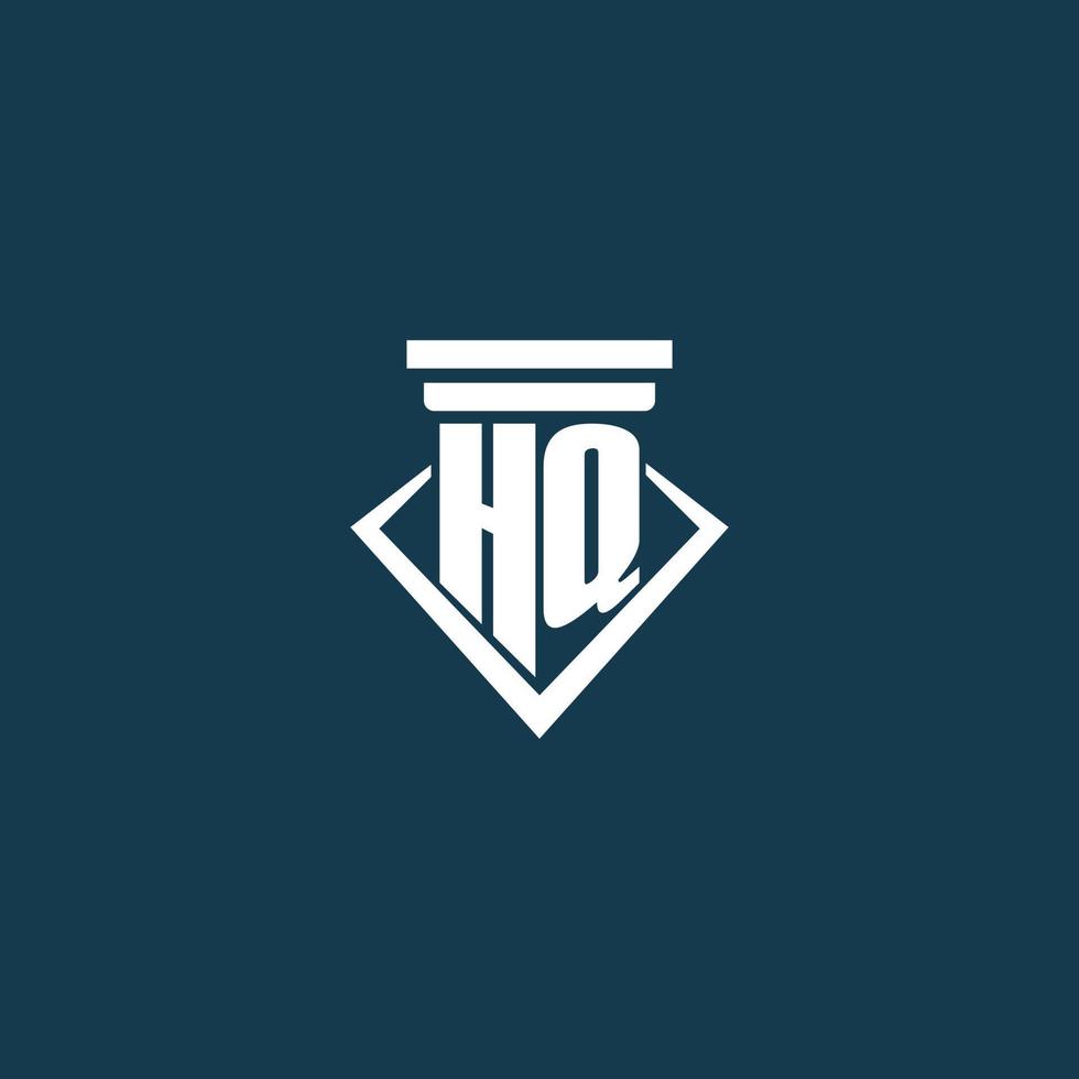 HQ initial monogram logo for law firm, lawyer or advocate with pillar icon design vector