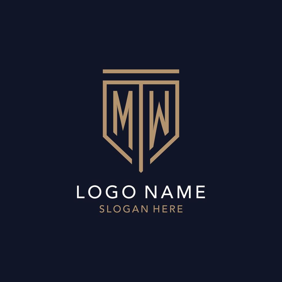 MW initial logo monogram with simple luxury shield icon design vector