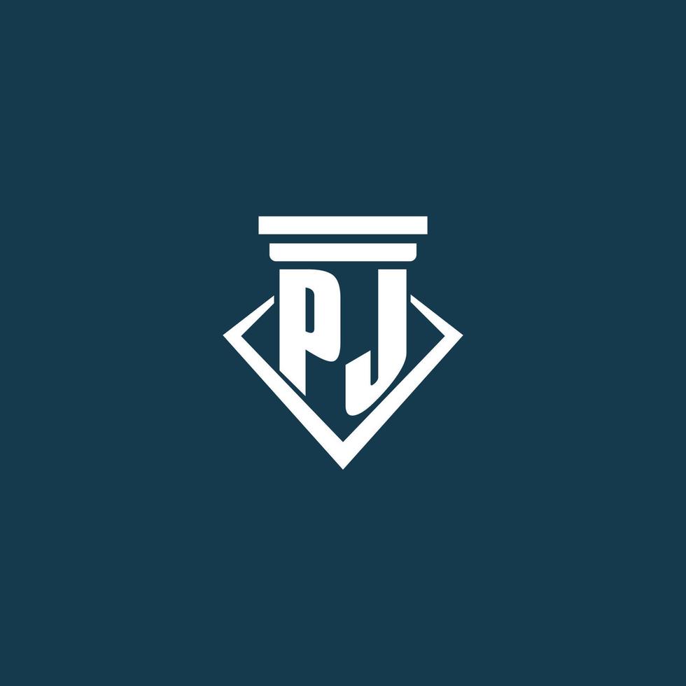 logotipo de monograma inicial pj para bufete de abogados, abogado o defensor con diseño de icono de pilar vector