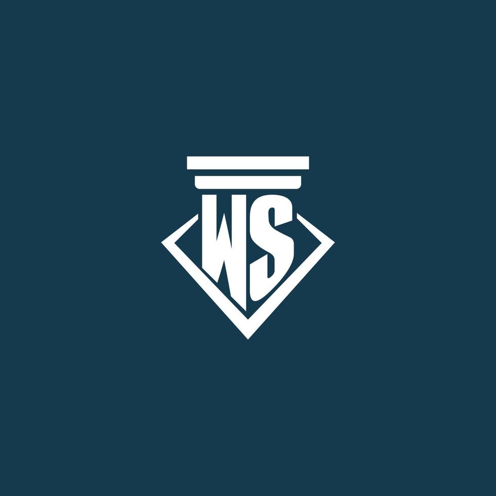 logotipo de monograma inicial ws para bufete de abogados, abogado o defensor con diseño de icono de pilar vector