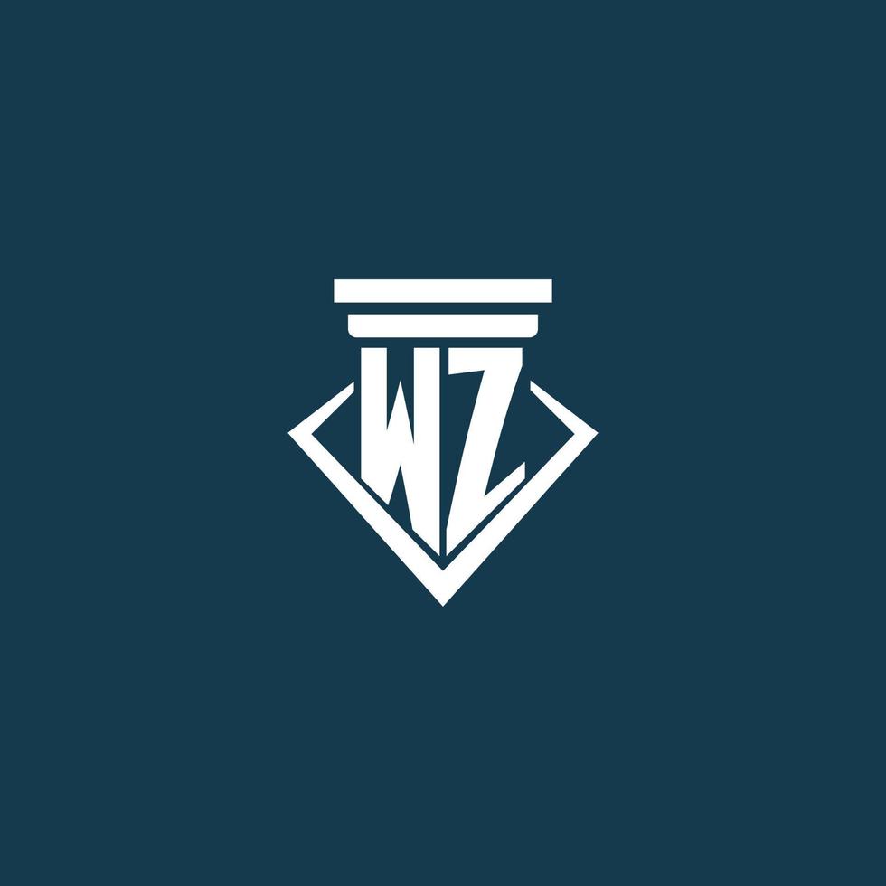 logotipo de monograma inicial wz para bufete de abogados, abogado o defensor con diseño de icono de pilar vector