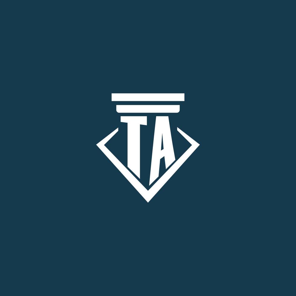 TA initial monogram logo for law firm, lawyer or advocate with pillar icon design vector