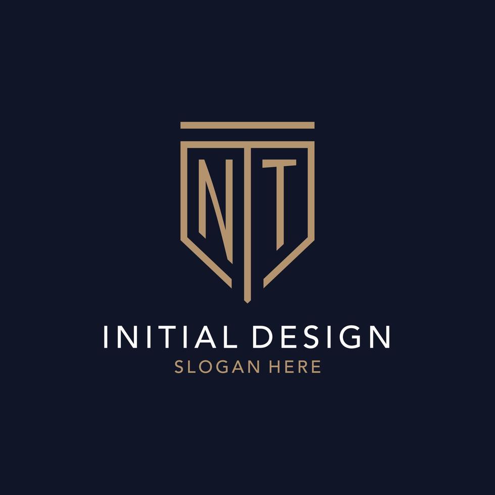NT initial logo monogram with simple luxury shield icon design vector