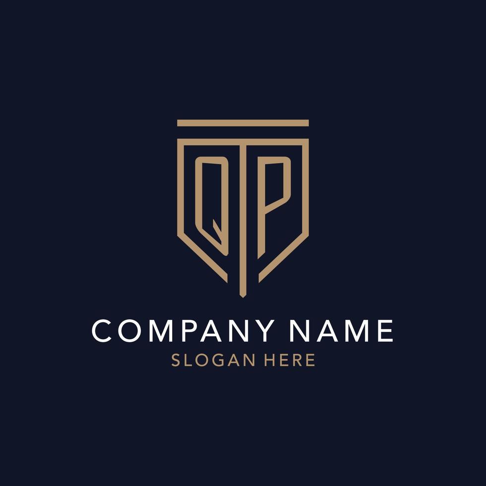 QP initial logo monogram with simple luxury shield icon design vector