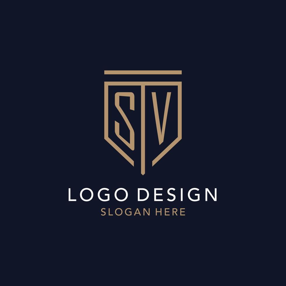 SV initial logo monogram with simple luxury shield icon design vector