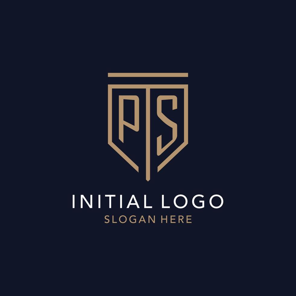 PS initial logo monogram with simple luxury shield icon design vector