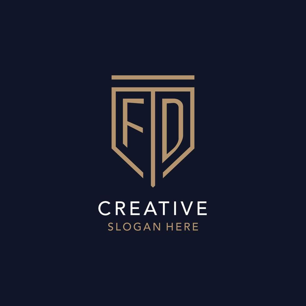 FD initial logo monogram with simple luxury shield icon design vector
