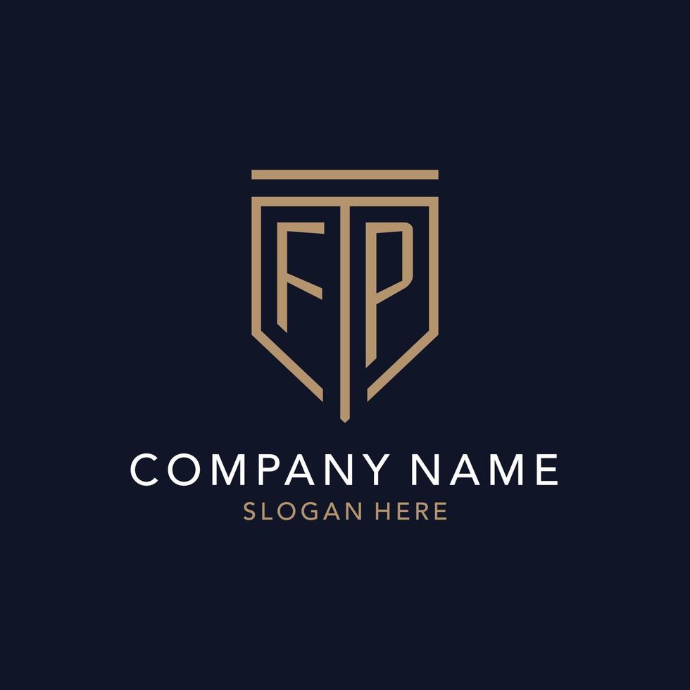 FP initial logo monogram with simple luxury shield icon design vector