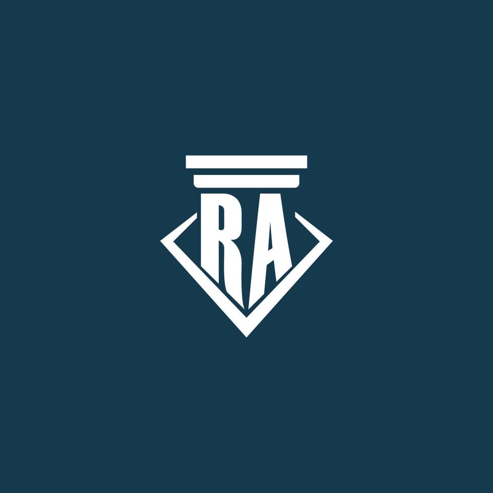 RA initial monogram logo for law firm, lawyer or advocate with pillar icon design vector