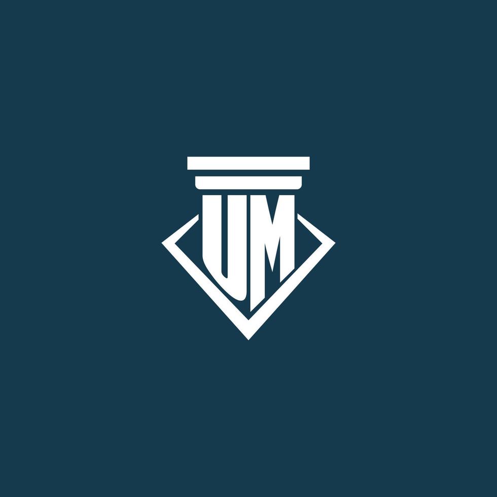 UM initial monogram logo for law firm, lawyer or advocate with pillar icon design vector